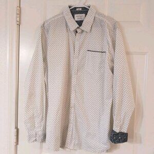 Paper Denim & Cloth Men’s XL Slim White Floral Long Sleeves Pocket Flip Cuff